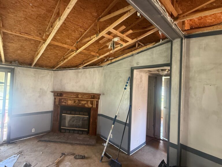 Interior stripped for fire damage restoration
